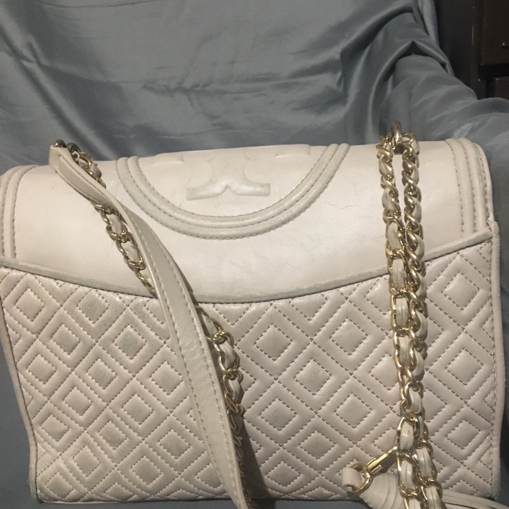 Pinkish Tory Burch crossbody and shoulder purse
